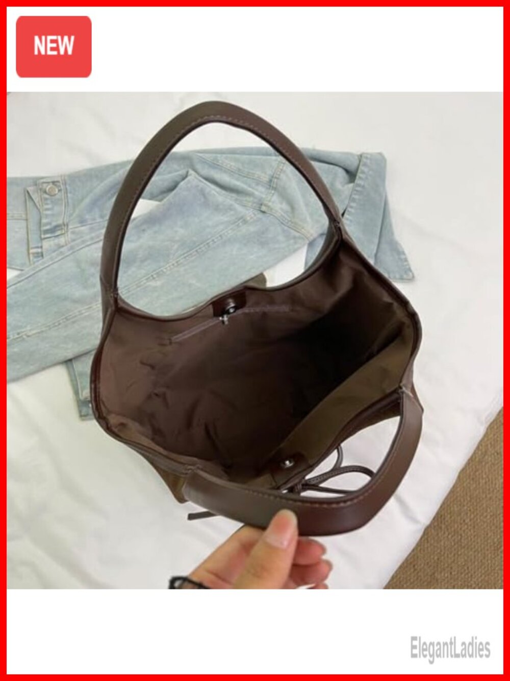 Faux Suede Hobo Tote Bag with Cross Lock - Picture 4 of 6